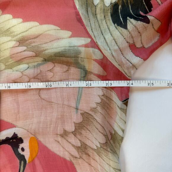 One Hundred Stars Crane Print Kimono Robe Coral Pink Modal Blend OS - Picture 9 of 16